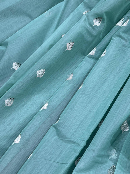 SEA GREEN COTTON PURE HANDLOOM CHANDERI SAREE