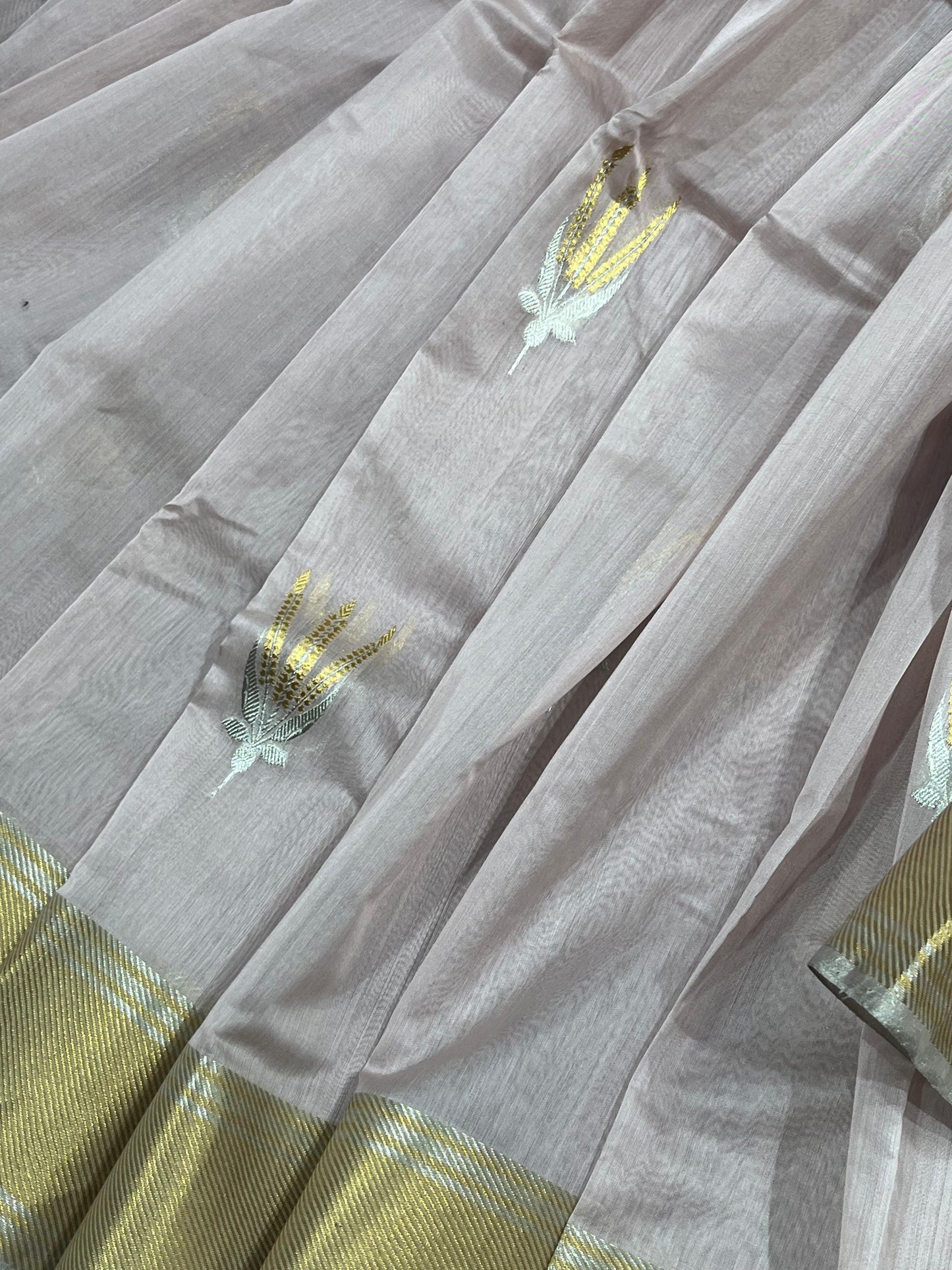 LIGHT PINK COTTON PURE HANDLOOM CHANDERI SAREE