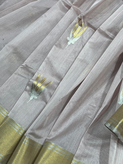 LIGHT PINK COTTON PURE HANDLOOM CHANDERI SAREE