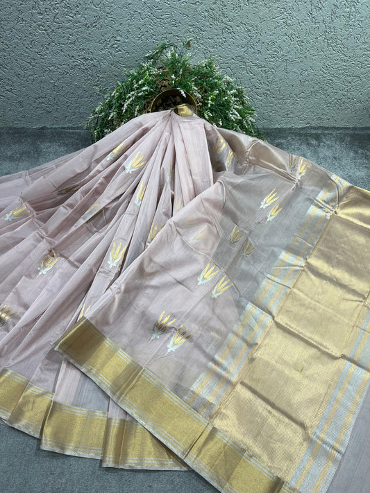 LIGHT PINK COTTON PURE HANDLOOM CHANDERI SAREE