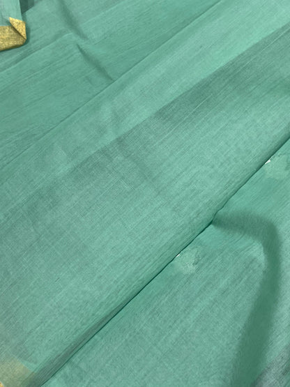 SEA GREEN COTTON PURE HANDLOOM CHANDERI SAREE