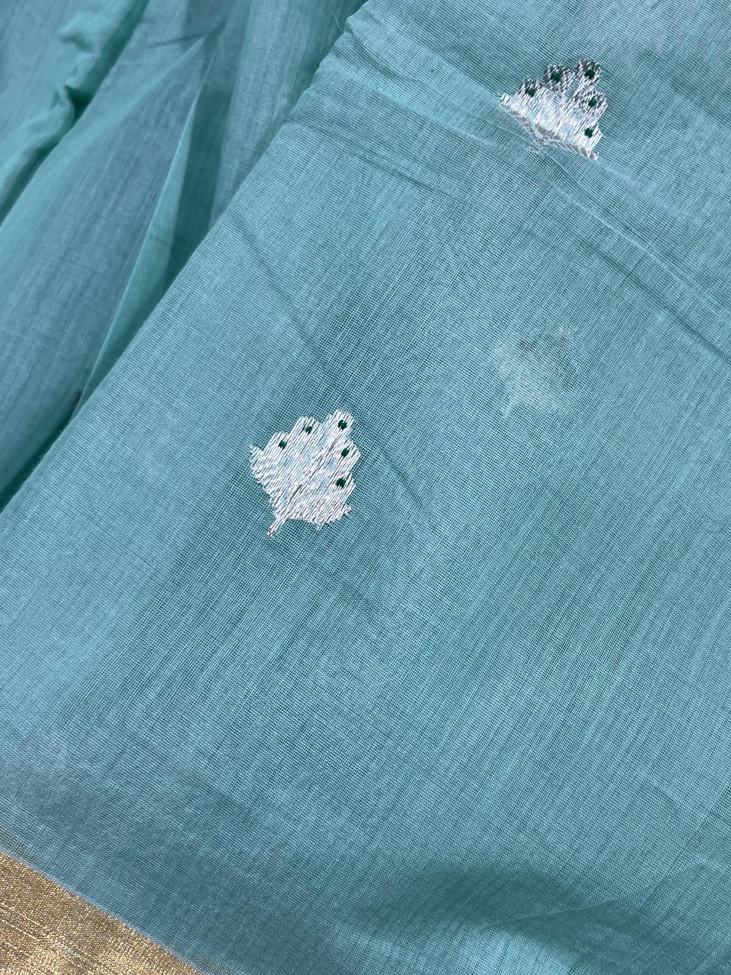 SEA GREEN COTTON PURE HANDLOOM CHANDERI SAREE