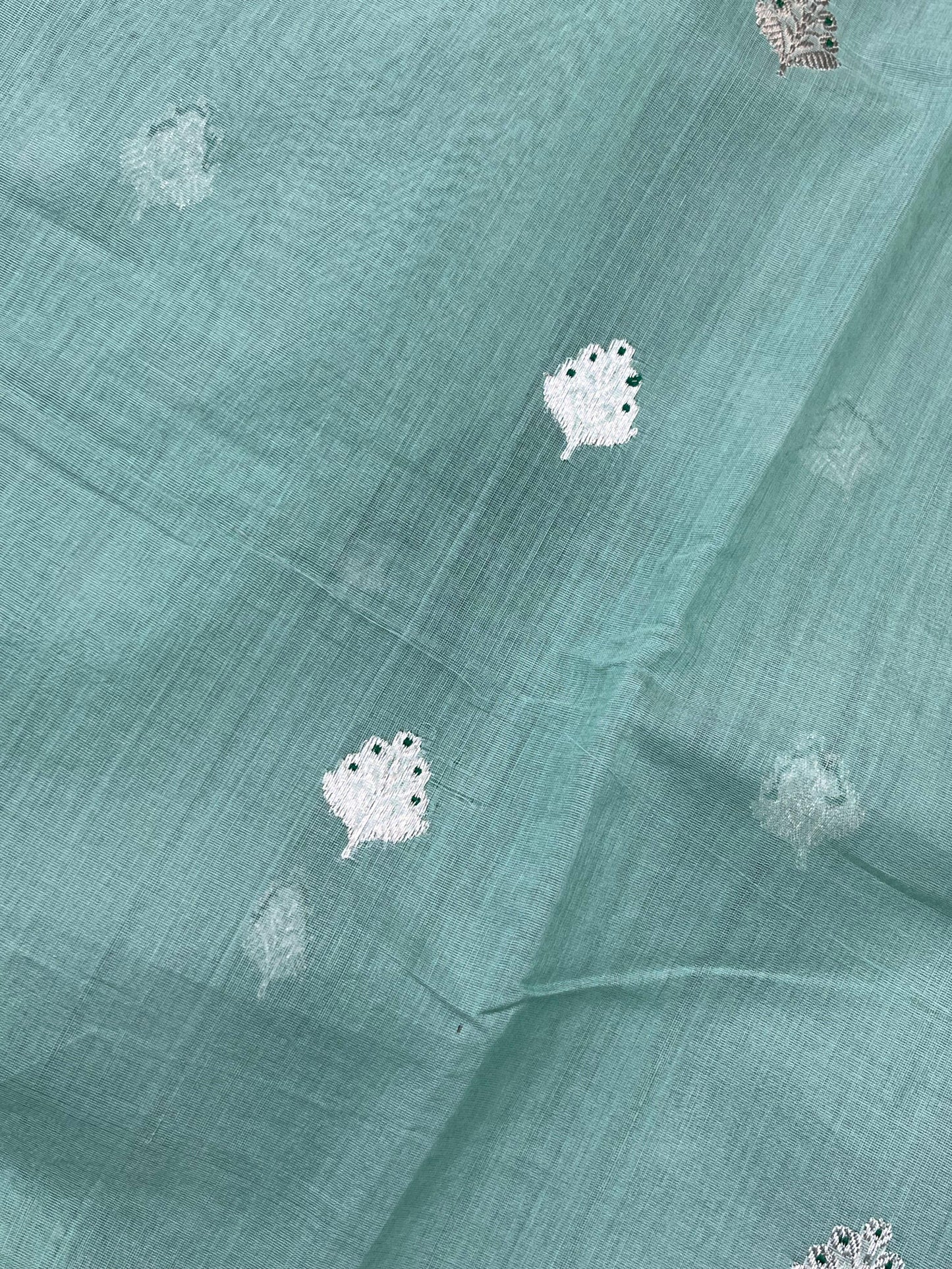SEA GREEN COTTON PURE HANDLOOM CHANDERI SAREE