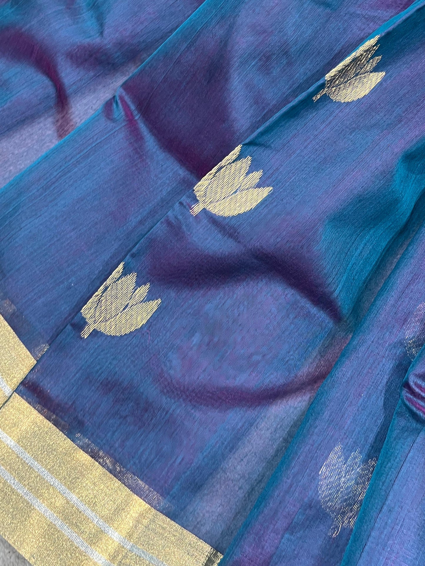 NAVY BLUE COTTON PURE HANDLOOM CHANDERI SAREE