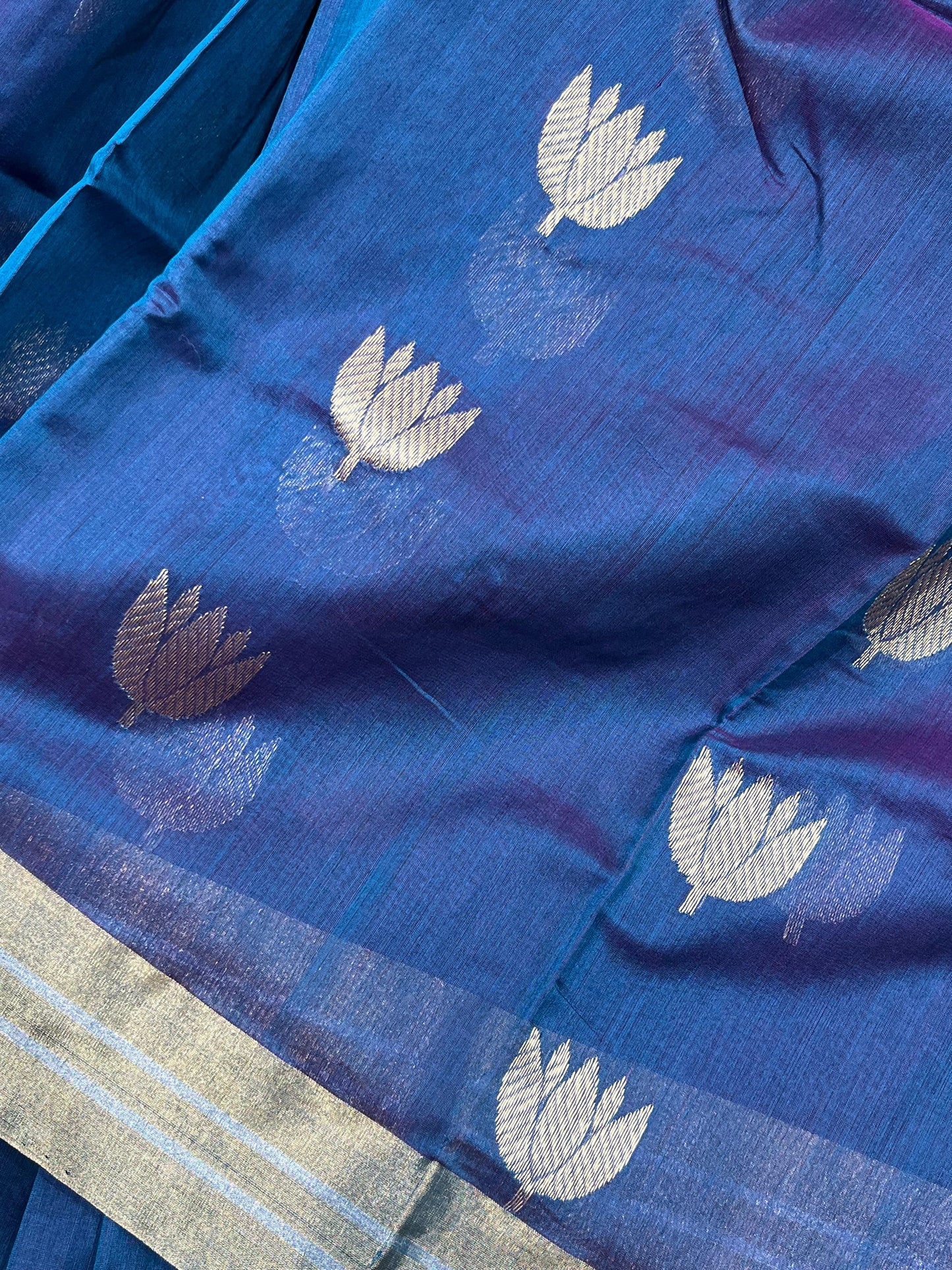 NAVY BLUE COTTON PURE HANDLOOM CHANDERI SAREE