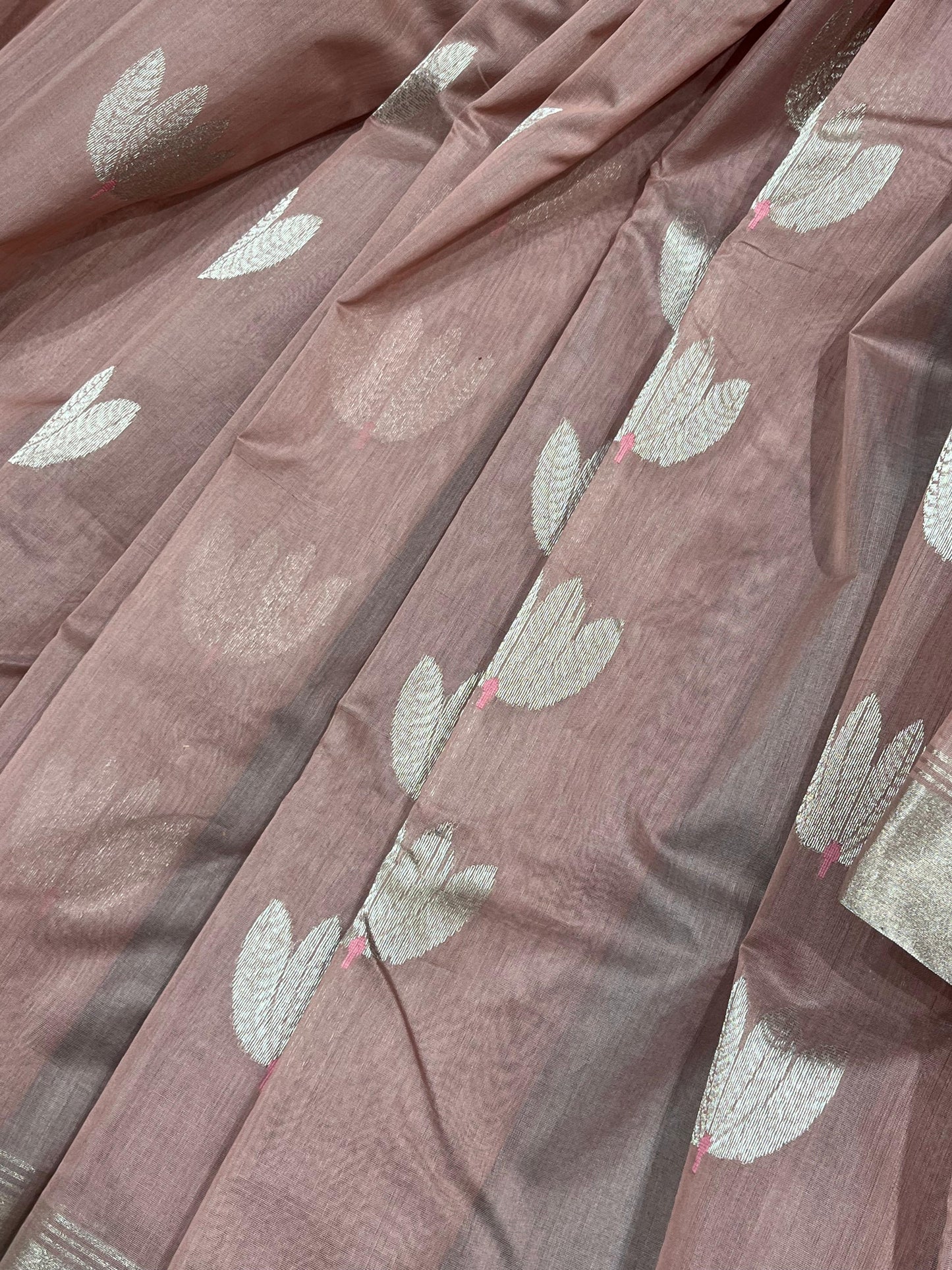 DUSTY ROSE COTTON PURE HANDLOOM CHANDERI SAREE