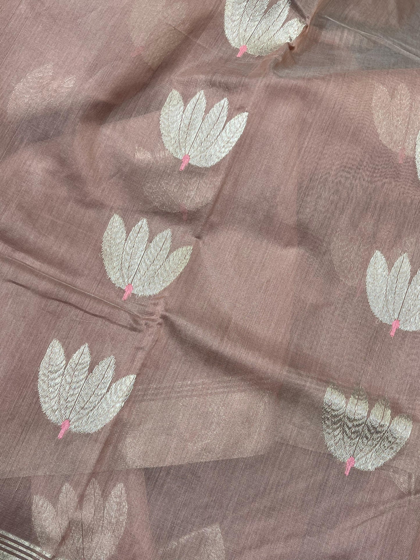 DUSTY ROSE COTTON PURE HANDLOOM CHANDERI SAREE