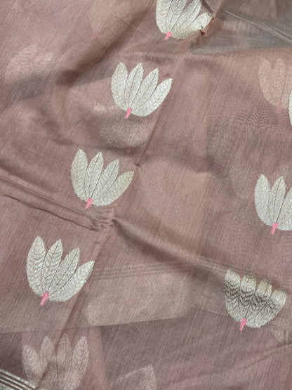 DUSTY ROSE COTTON PURE HANDLOOM CHANDERI SAREE