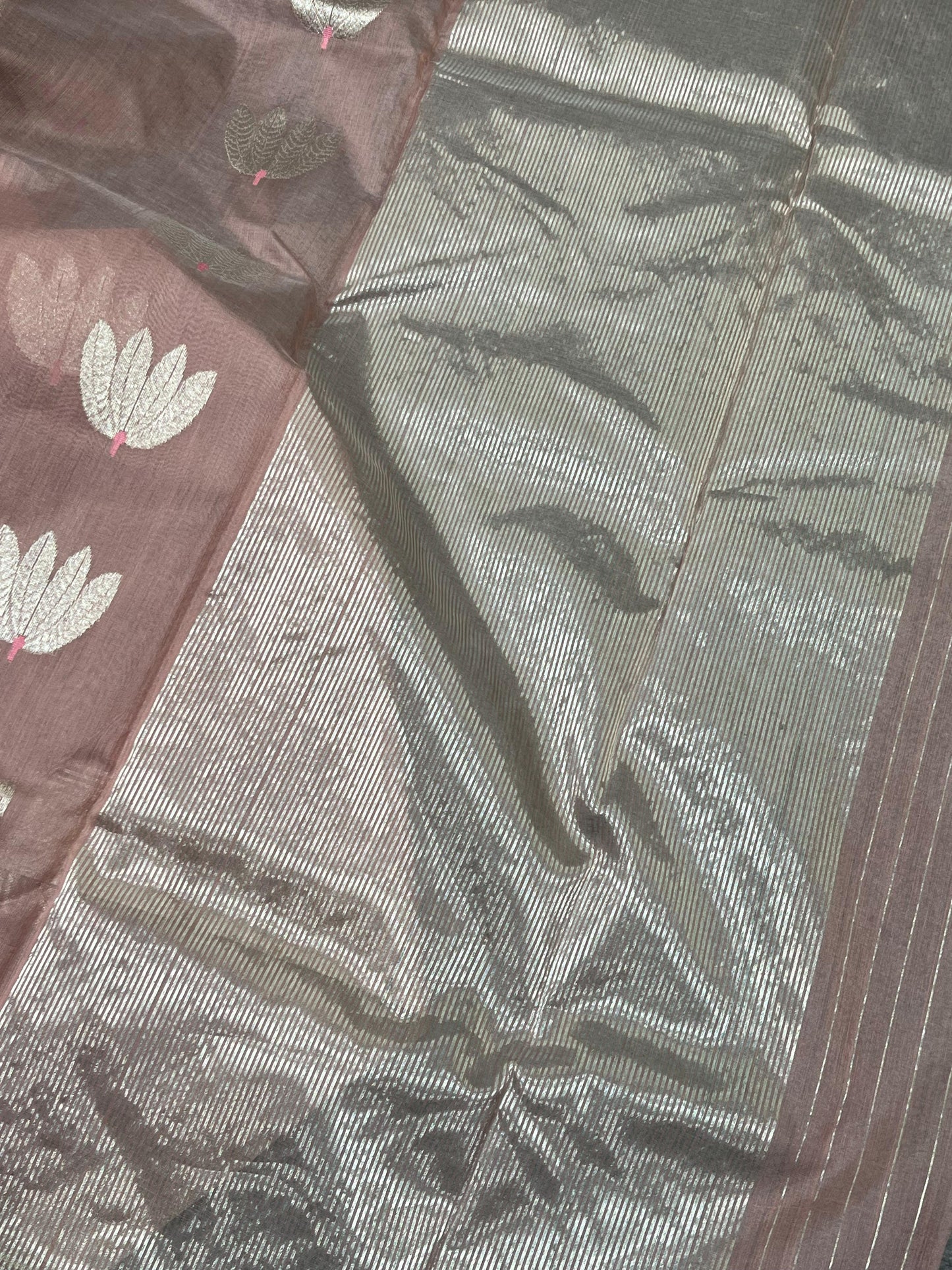 DUSTY ROSE COTTON PURE HANDLOOM CHANDERI SAREE