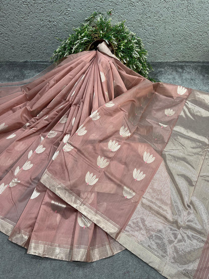DUSTY ROSE COTTON PURE HANDLOOM CHANDERI SAREE