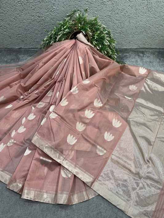 DUSTY ROSE COTTON PURE HANDLOOM CHANDERI SAREE