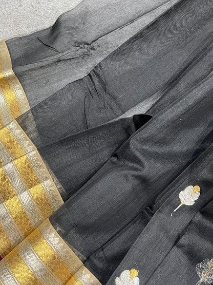 BLACK COTTON PURE HANDLOOM CHANDERI SAREE