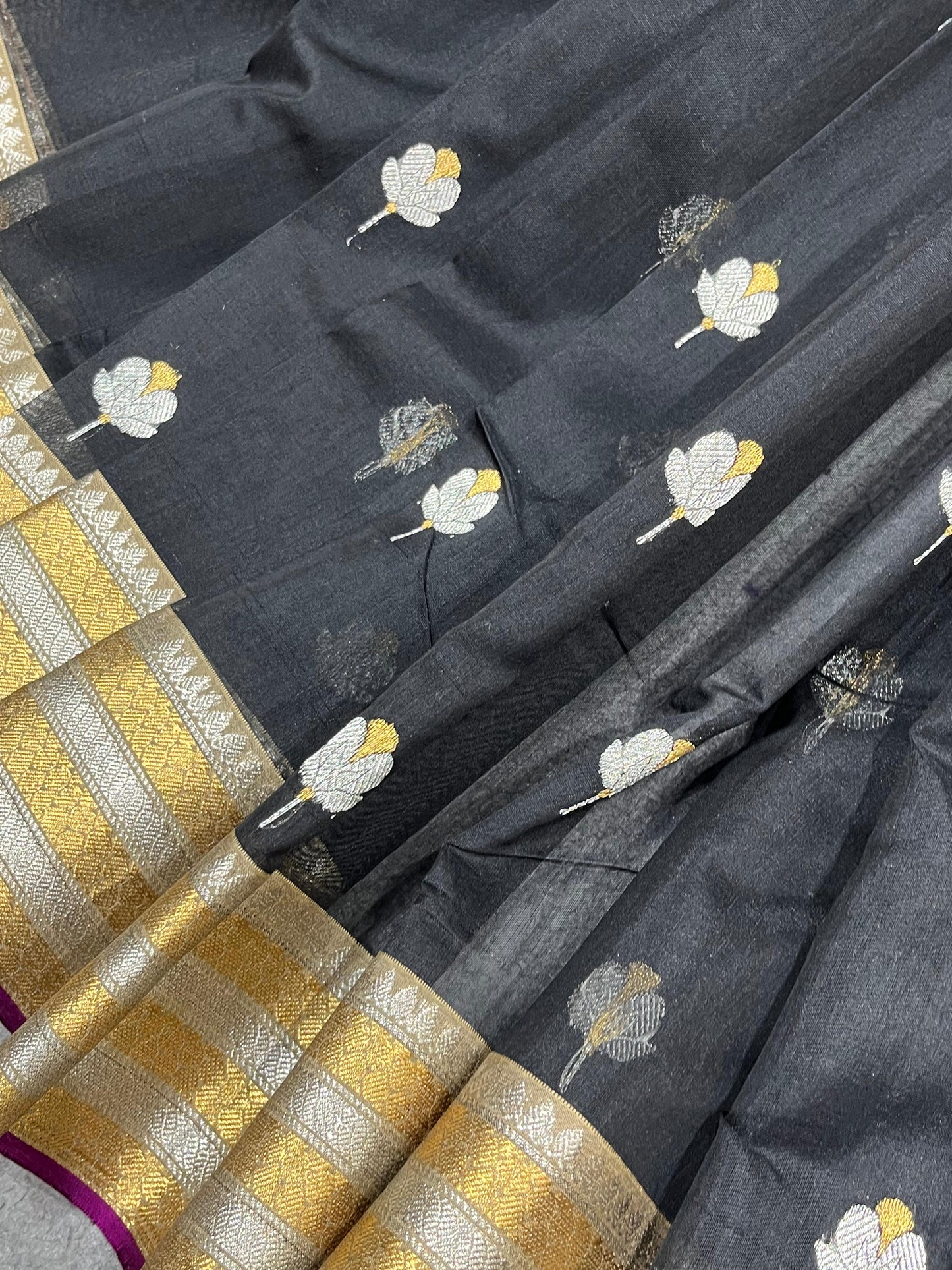 BLACK COTTON PURE HANDLOOM CHANDERI SAREE