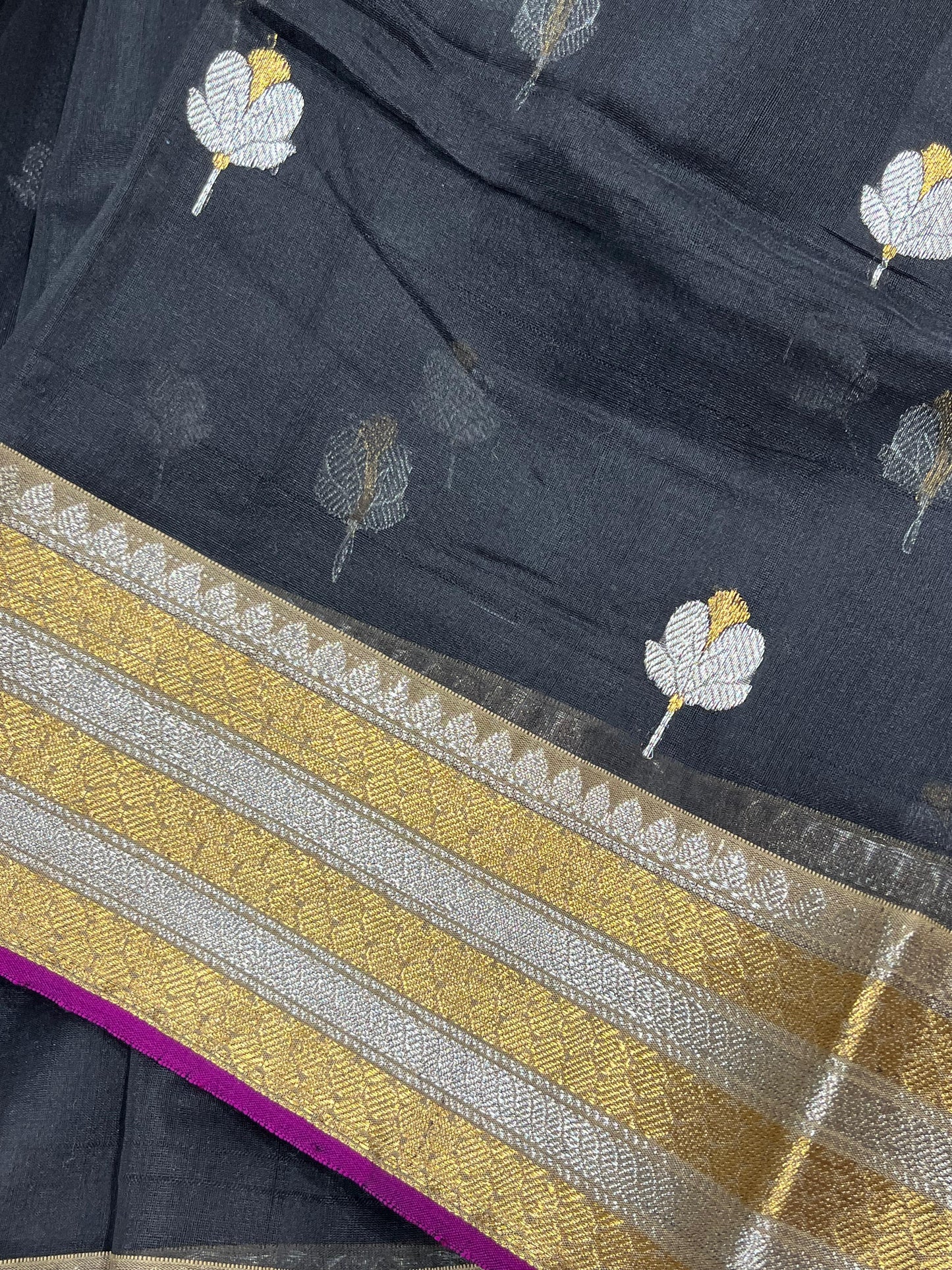 BLACK COTTON PURE HANDLOOM CHANDERI SAREE