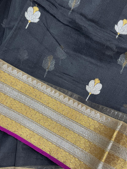 BLACK COTTON PURE HANDLOOM CHANDERI SAREE