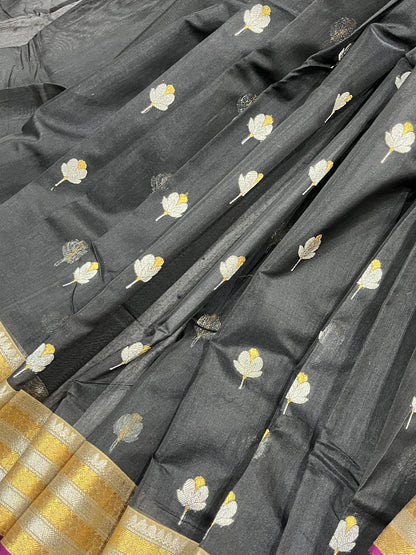 BLACK COTTON PURE HANDLOOM CHANDERI SAREE