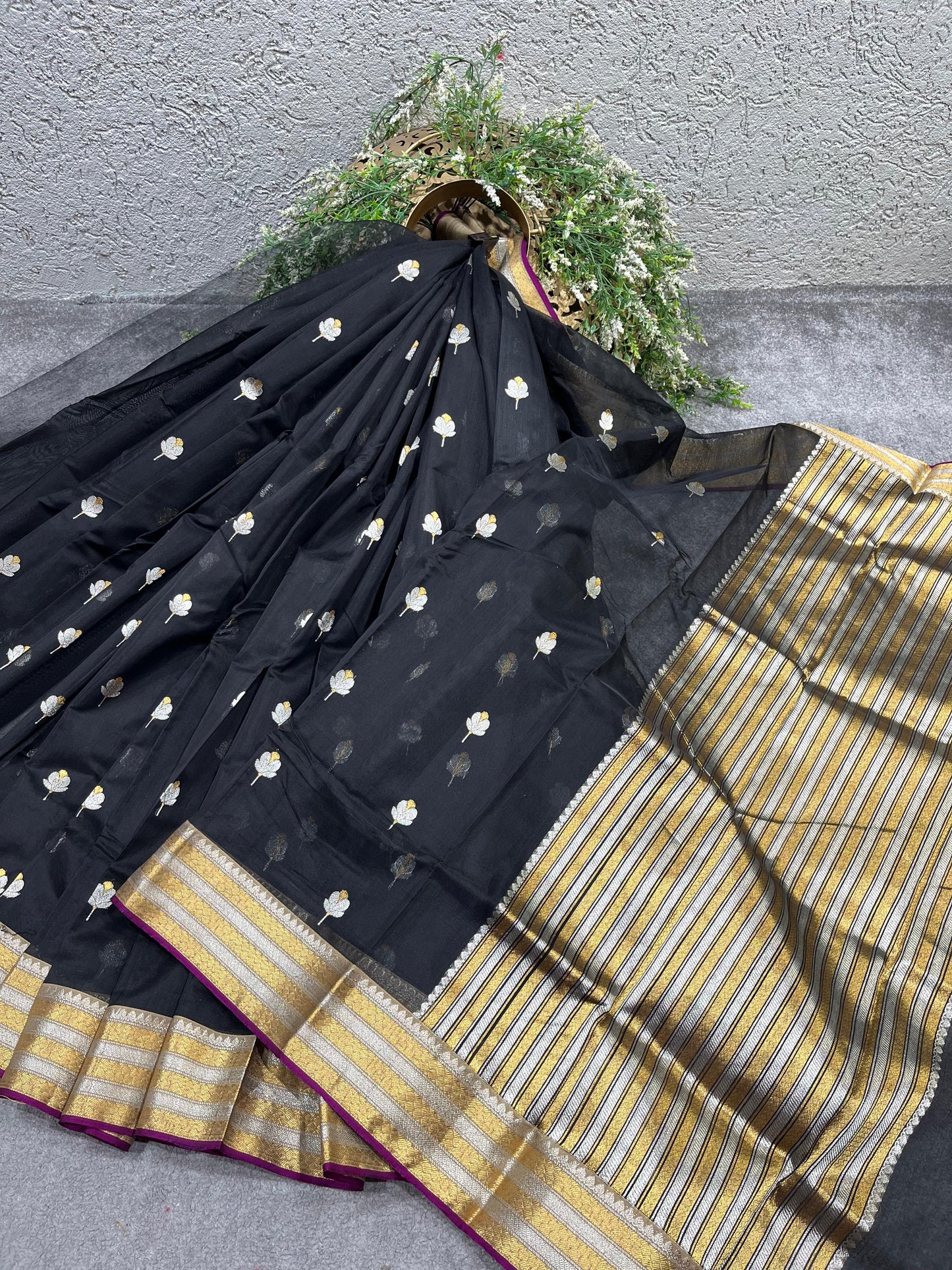 BLACK COTTON PURE HANDLOOM CHANDERI SAREE