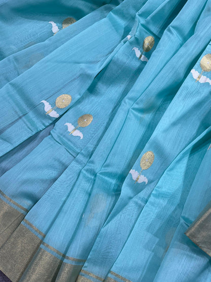 BLUE COTTON PURE HANDLOOM CHANDERI SAREE