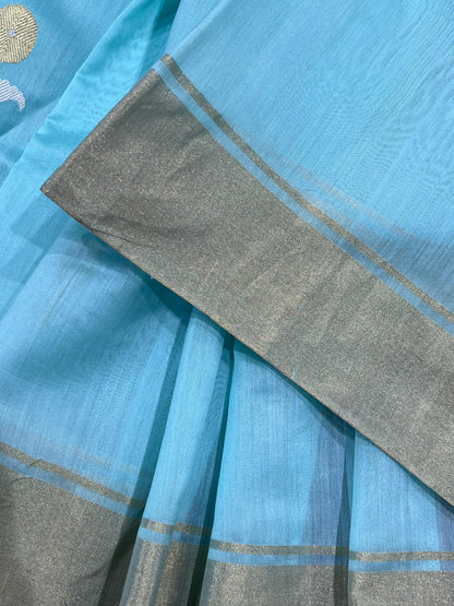 BLUE COTTON PURE HANDLOOM CHANDERI SAREE