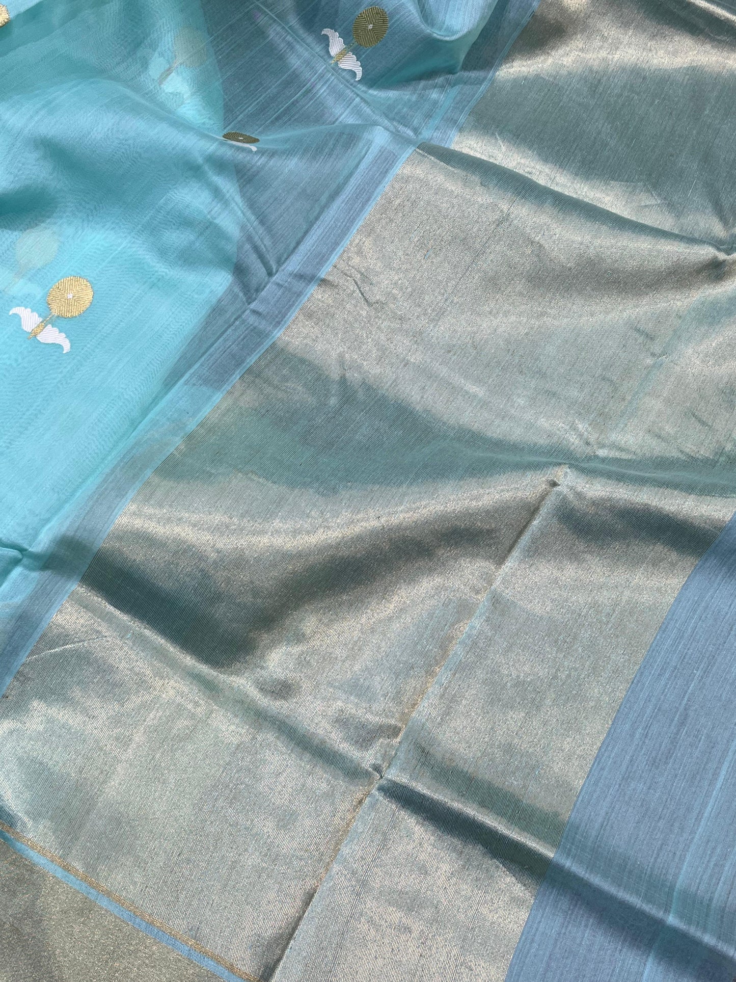 BLUE COTTON PURE HANDLOOM CHANDERI SAREE