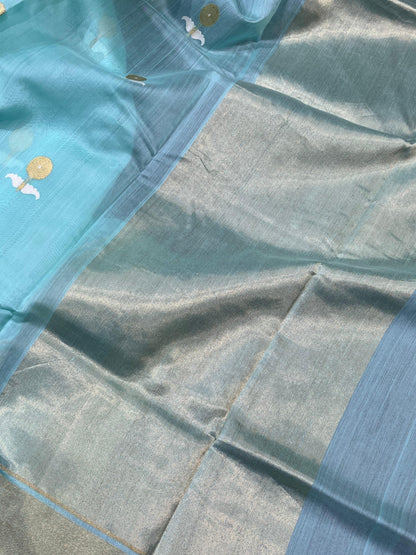 BLUE COTTON PURE HANDLOOM CHANDERI SAREE
