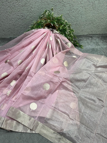PINK COTTON PURE HANDLOOM CHANDERI SAREE