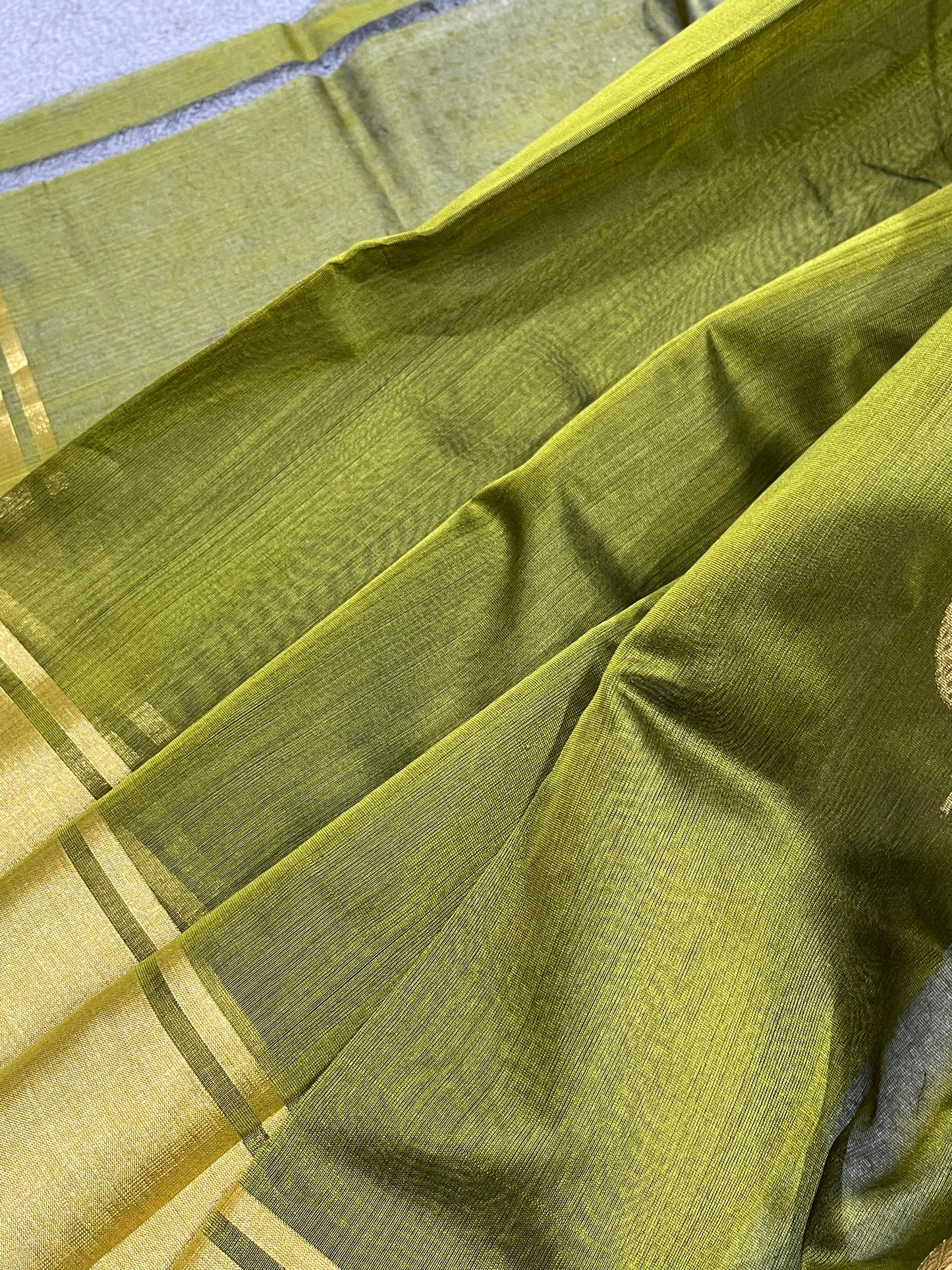 OLIVE GREEN COTTON PURE HANDLOOM CHANDERI SAREE