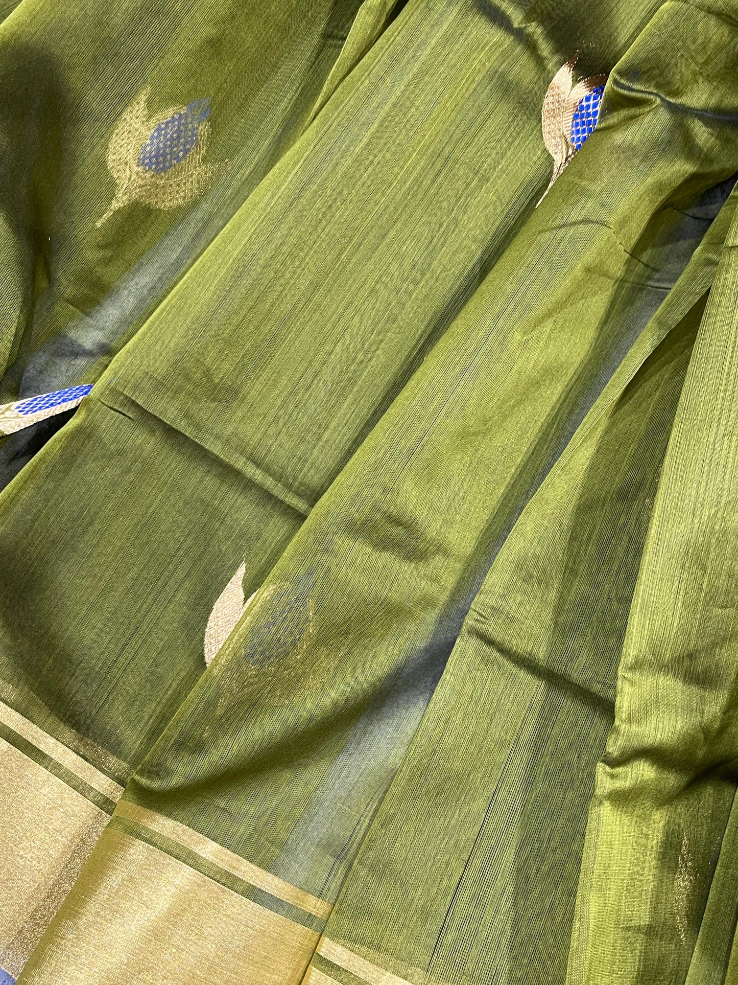 OLIVE GREEN COTTON PURE HANDLOOM CHANDERI SAREE