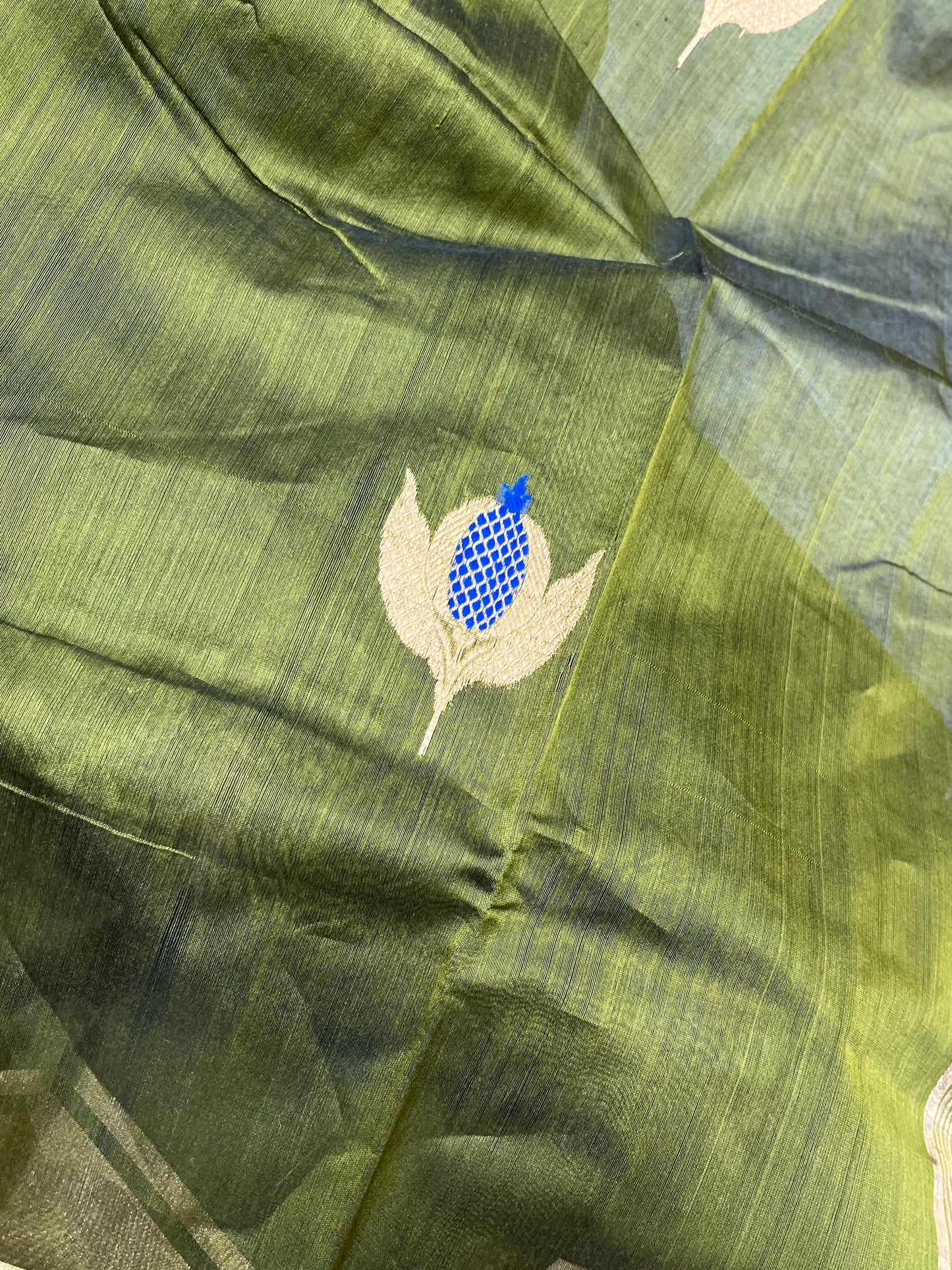 OLIVE GREEN COTTON PURE HANDLOOM CHANDERI SAREE