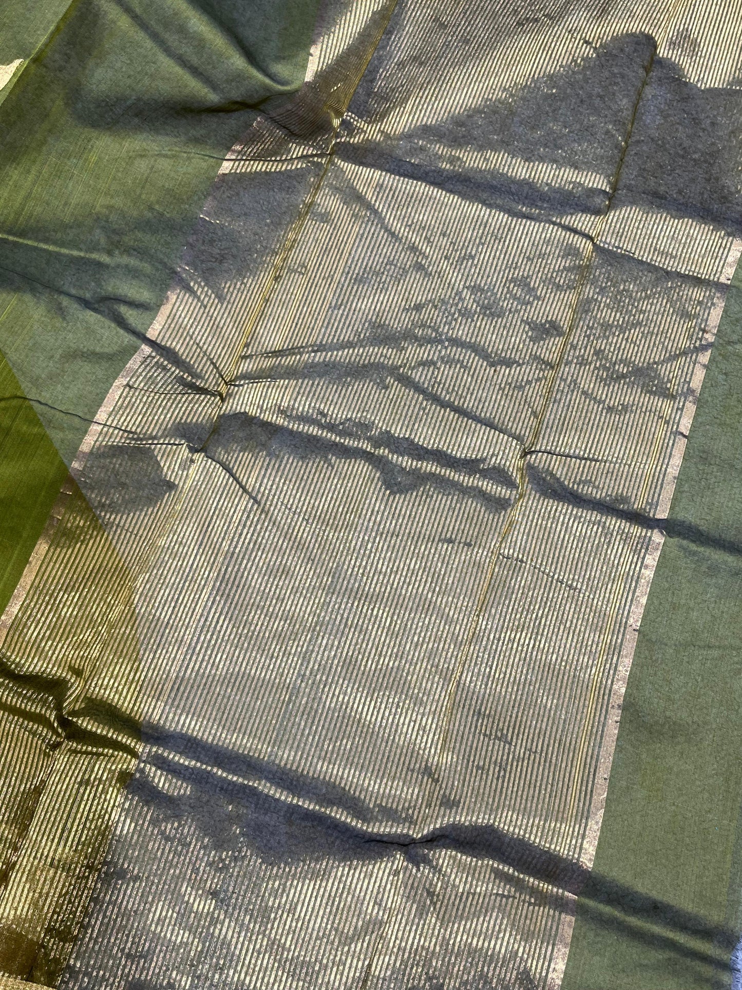 OLIVE GREEN COTTON PURE HANDLOOM CHANDERI SAREE