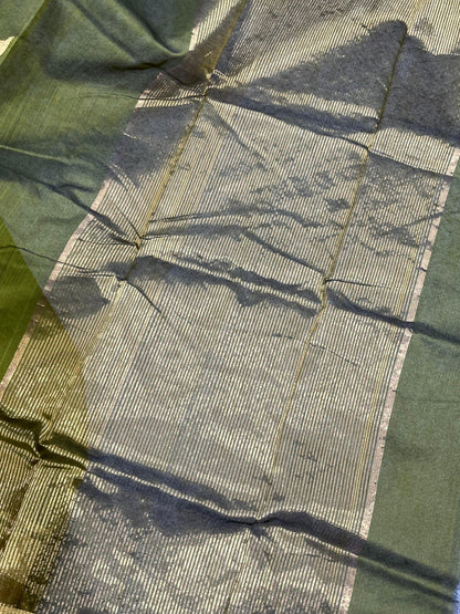 OLIVE GREEN COTTON PURE HANDLOOM CHANDERI SAREE