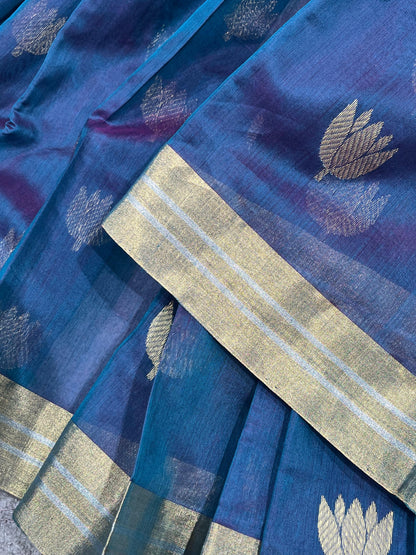 NAVY BLUE COTTON PURE HANDLOOM CHANDERI SAREE