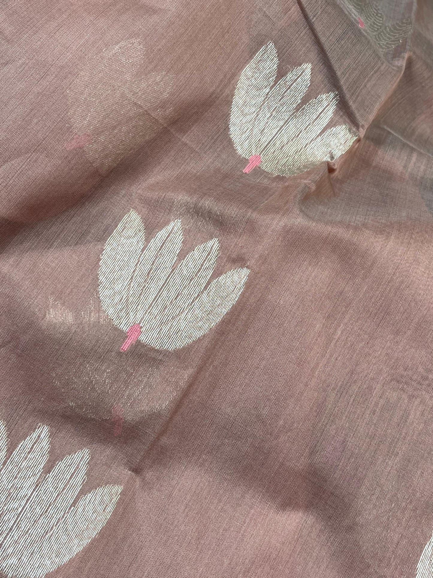 DUSTY ROSE COTTON PURE HANDLOOM CHANDERI SAREE