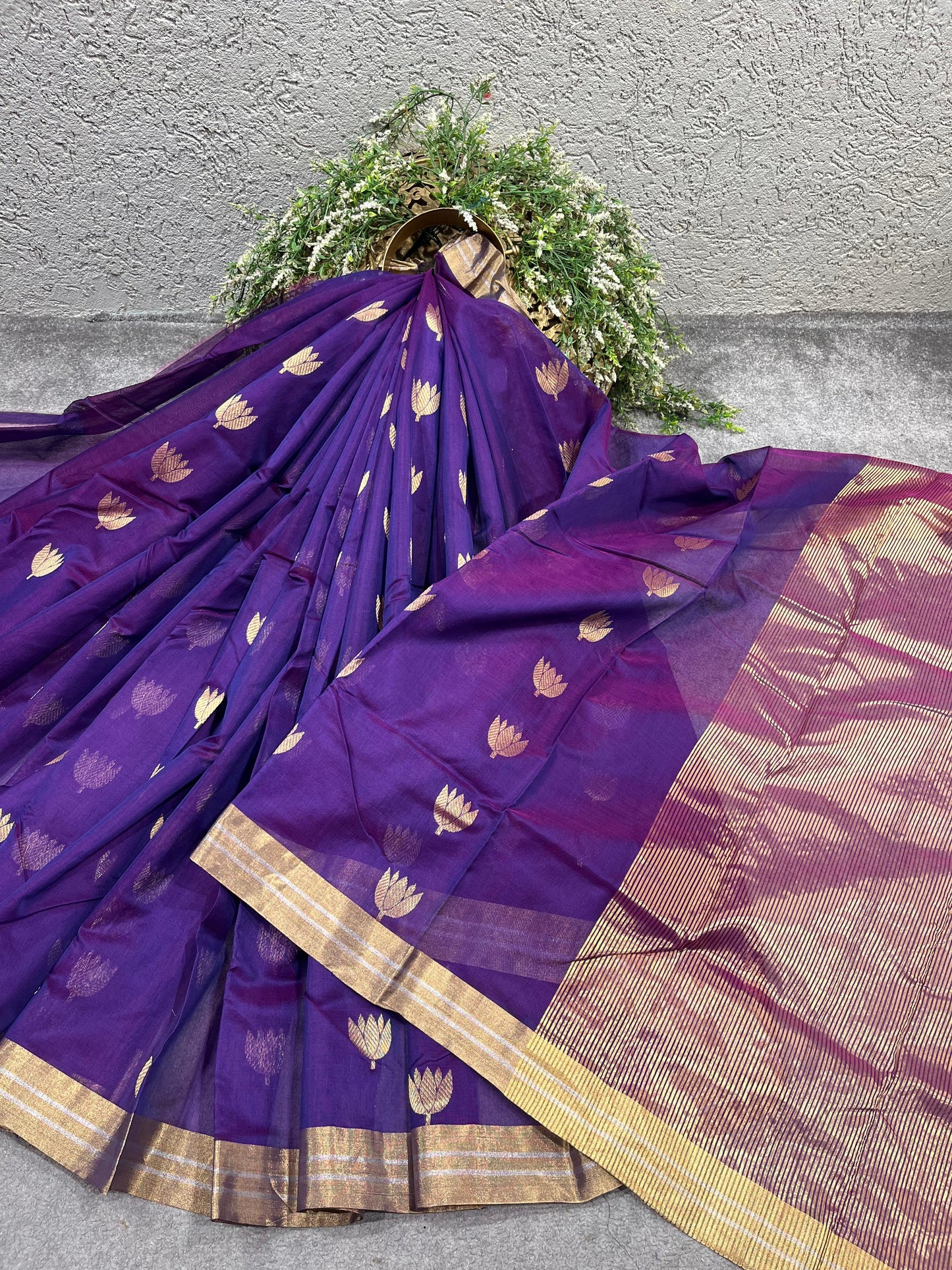 PURPLE COTTON PURE HANDLOOM CHANDERI SAREE