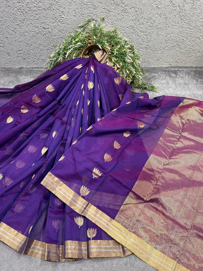 PURPLE COTTON PURE HANDLOOM CHANDERI SAREE