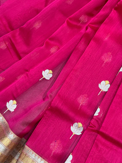PINK COTTON PURE HANDLOOM CHANDERI SAREE