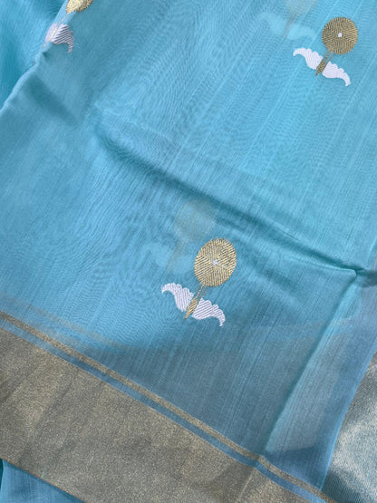 BLUE COTTON PURE HANDLOOM CHANDERI SAREE