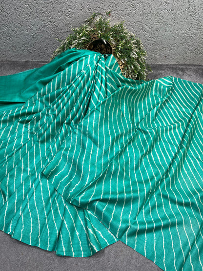 SEA GREEN TASSAR PURE HANDLOOM LEHERIYA SAREE
