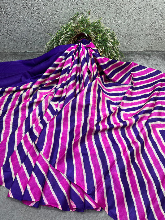 PURPLE PINK TASSAR PURE HANDLOOM LEHERIYA SAREE