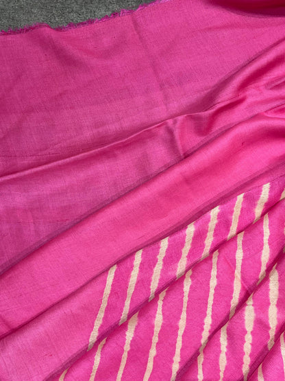 PINK TASSAR PURE HANDLOOM LEHERIYA SAREE