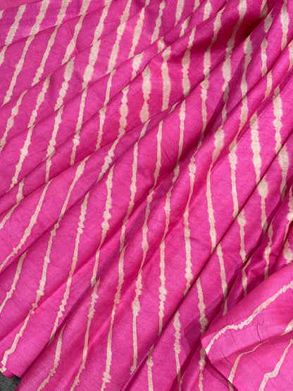 PINK TASSAR PURE HANDLOOM LEHERIYA SAREE