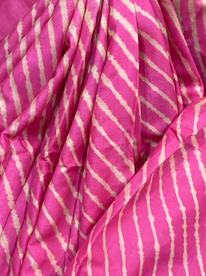 PINK TASSAR PURE HANDLOOM LEHERIYA SAREE