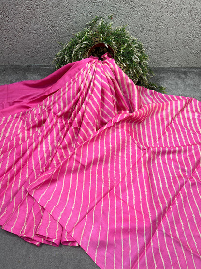 PINK TASSAR PURE HANDLOOM LEHERIYA SAREE