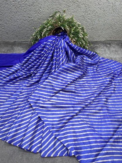 ROYAL BLUE TASSAR PURE HANDLOOM LEHERIYA SAREE