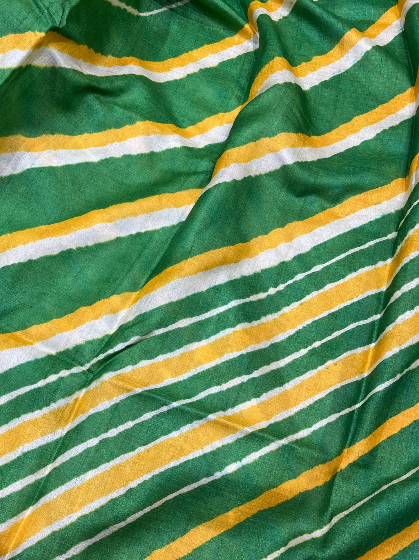 GREEN YELLOW TASSAR PURE HANDLOOM LEHERIYA SAREE