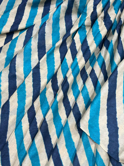 WHITE BLUE NAVY BLUE TASSAR PURE HANDLOOM LEHERIYA SAREE