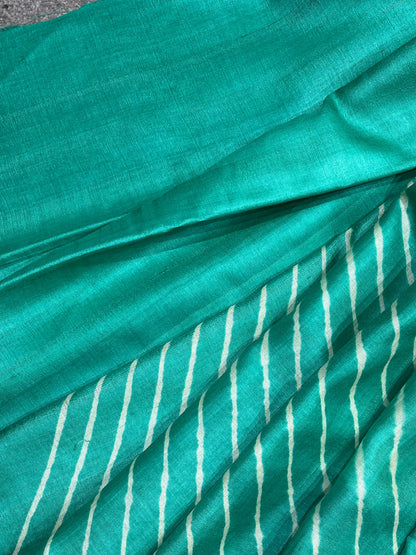 SEA GREEN TASSAR PURE HANDLOOM LEHERIYA SAREE