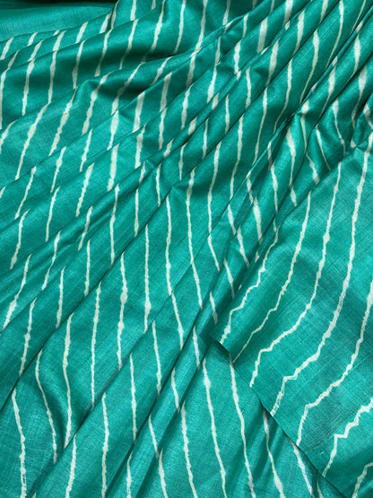 SEA GREEN TASSAR PURE HANDLOOM LEHERIYA SAREE