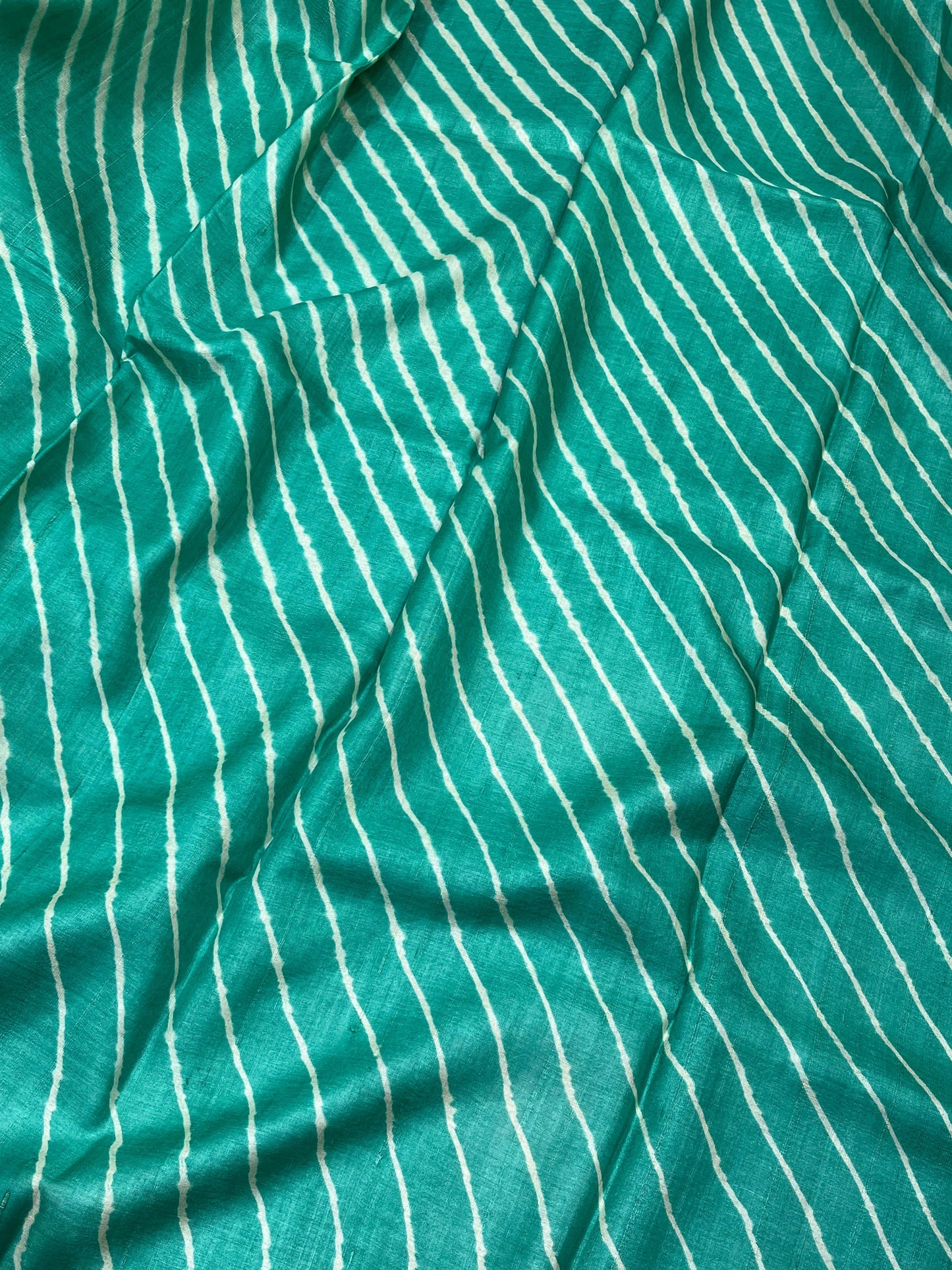 SEA GREEN TASSAR PURE HANDLOOM LEHERIYA SAREE