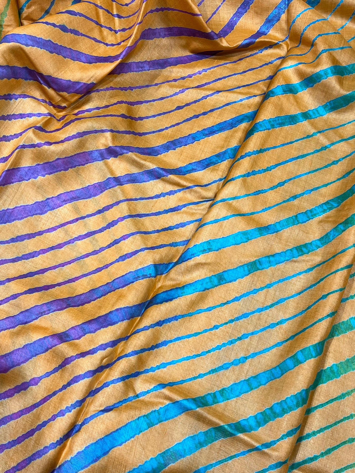 GOLD TASSAR PURE HANDLOOM LEHERIYA SAREE